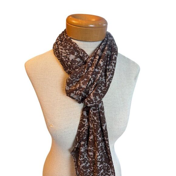 Brown & White Animal Print Scarf Wrap Shawl 38" X 16" - Picture 1 of 5